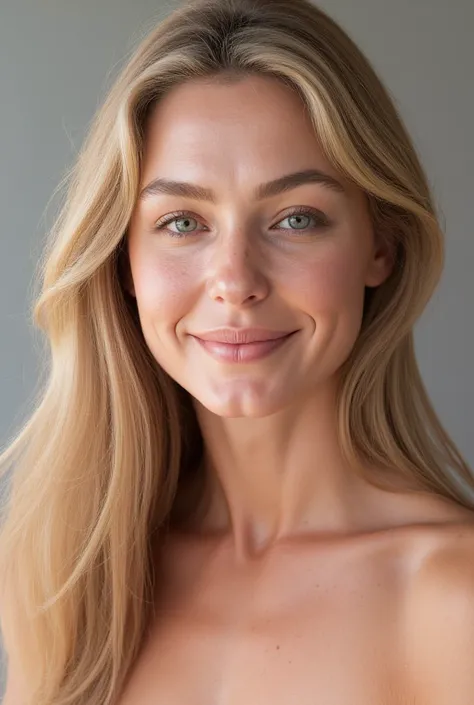 "Create an extremely realistic avatar in 4K resolution of a very beautiful blonde woman with light blue eyes. Detail each strand of hair, and emphasize the skin texture to make it look as natural as possible. The facial expression should be friendly and we...