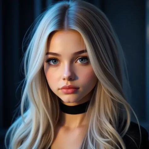 (masterpiece), full body, expressive eyes, perfect face, (harsh backlight:1.2), (1 girl:1.5), white hair, (long hair:1.5), grey light eyes, make-up, looking at viewer, (Rim light:1.5), dark background, light blue tones