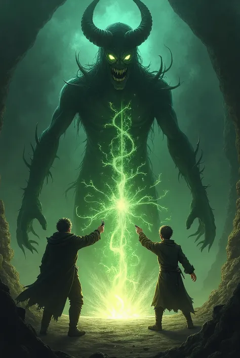 Two people spraying the potion on a dreadful entity