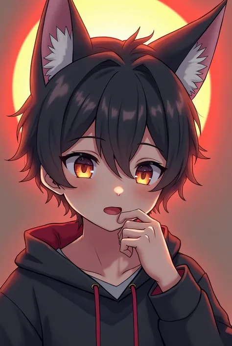 A boy with wolf ears sucking a penis. Anime style