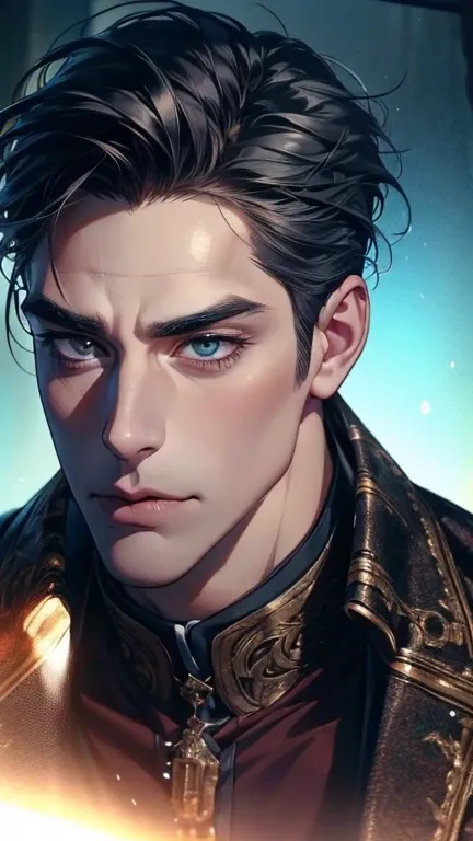 (     league player  ,4K,8k,    highres,    masterpiece :1.2),    ultra-detailed  ,(realistic,photorealistic,photo-realistic:1.37),36-year-old man,3 day beard,Beautiful anime,Portraits,strong,Masculine,     with black hair  ,sharp jaw,       mesmerizing ey...