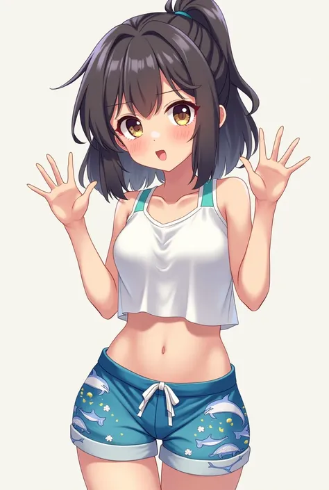 little anime girl in dolphin shorts cameltoe
