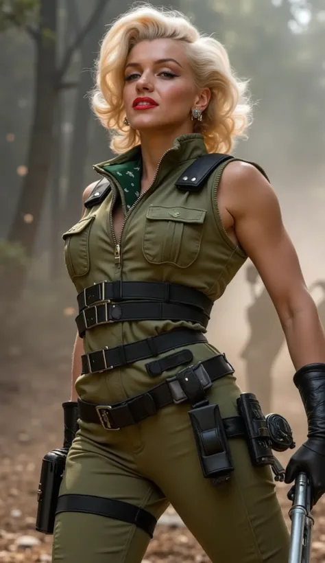 Marilyn Monroe resurfaces as the indomitable Sonya Blade in an iconic reinterpretation of *Mortal Kombat*, bringing a touch of classic charm to the warrior's brutality. Wearing a modernized military outfit, fitted to her body to perfection, she combines re...