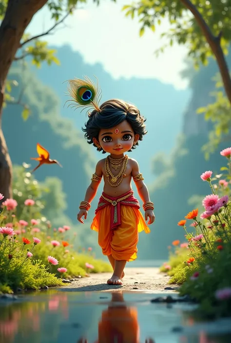 Little krishna walk on a beautiful place