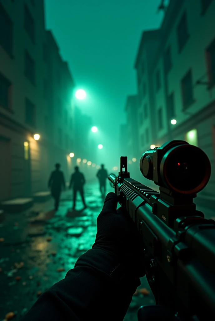 The game call of duty Warzone in first person mode at night