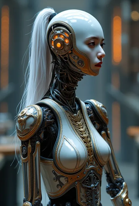 Image of Cyberpunk Girl, Of the highest quality, masterpiece, Ultra High Resolution, ((Photorealistic: 1.4), Raw photo, One Cyberpunk Girl, Glossy skin, One Mechanical Girl, (super realistic details)), Mechanical head, Mechanical body with metal armor, Lux...