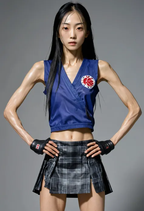 (Photorealistic),(Masterpiece),(ultra-detailed), a full-body shot of a very sexy, very extremely veiny and extremely thin anorexic emaciated young Japanese girl who is literally just skin and bones because of being severely malnourished and looks so fragil...