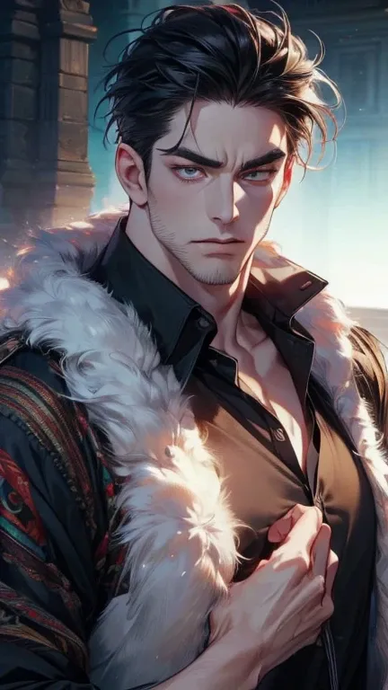 (     league player  ,4K,8k,    highres,    masterpiece :1.2),    ultra-detailed  ,(realistic,photorealistic,photo-realistic:1.37),36-year-old man,3 day beard,Beautiful anime,Portraits,strong,Masculine,     with black hair  ,sharp jaw,       mesmerizing ey...