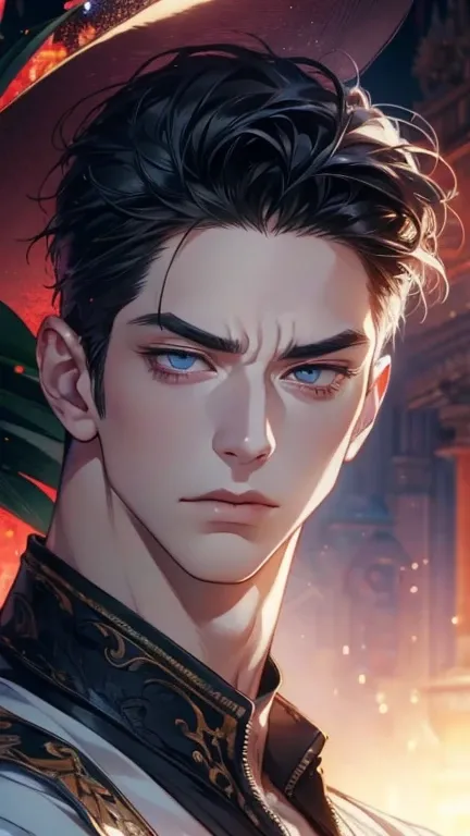 (     league player  ,4K,8k,    highres,    masterpiece :1.2),    ultra-detailed  ,(realistic,photorealistic,photo-realistic:1.37),36-year-old man,3 day beard,Beautiful anime,Portraits,strong,Masculine,     with black hair  ,sharp jaw,       mesmerizing ey...