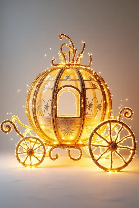 Generate large Christmas lighting figure,  pumpkin shaped carriage , Disney's Cinderella ,   color gold and white on a white background