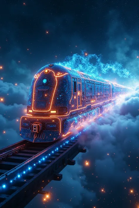 A spectral train made of starlight racing across the galaxy on ethereal rails, highly detailed, cinematic lighting, dramatic atmosphere, glowing stars, iridescent rails, ethereal mist, intricate mechanical details, dynamic motion blur, vibrant colors, phot...