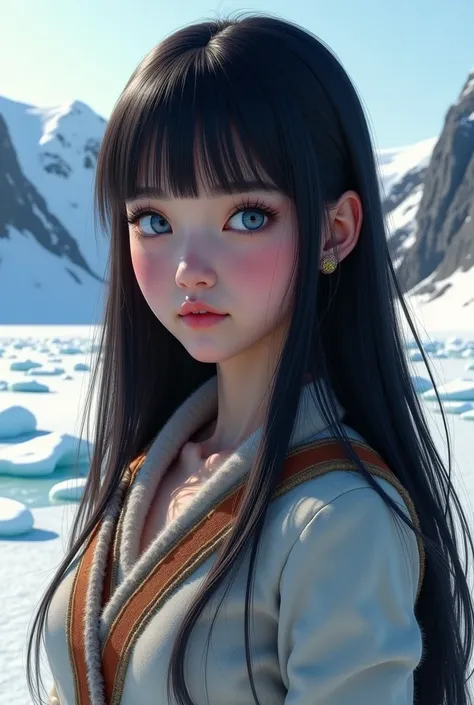 ((Top Quality)), ((Excellent)), (Detailed),((Inuit)),Ultra-realistic, Stunning Environment, Inuit Costume, Black Hair, (Very Young Girl),((Straight Hair)), Shiny Hair, ((Blue Eyes)),((Floating Ice)),((Snow Field)),Extra Close-Up,((Rocky Mountain)), Shiny H...