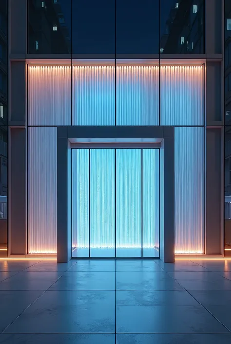  I want to create a video of a facade consisting in the foreground of a curtain wall 10 m wide and 4,4m high including a 2mx2 , 2m automatic door and in the background three electric curtains 