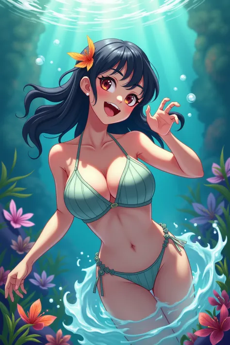 Fit Anime woman water playing fun big tits 