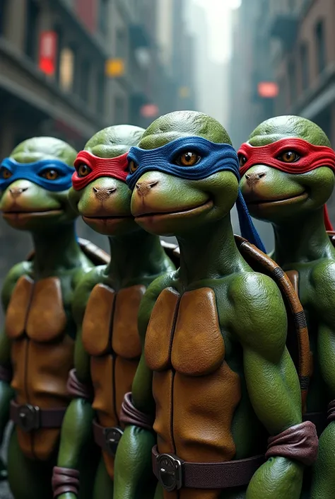 All 4 ninja turtles but they have severe Down syndrome and have Deformed faces 