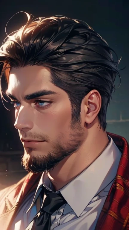 (    borrowed letter ,4K,8k,    highres,    masterpiece :1.2),    ultra-detailed   ,(realistic,photorealistic,photo-realistic:1.37),36-year-old man,3 day beard,Beautiful anime,Portraits,strong,Masculine,     with black hair  ,sharp jaw,       mesmerizing e...