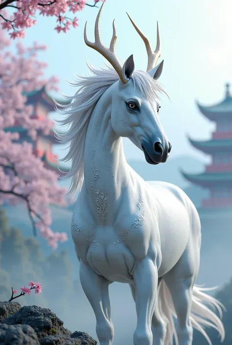 Create a fusion of a white horse and Japanese dragon