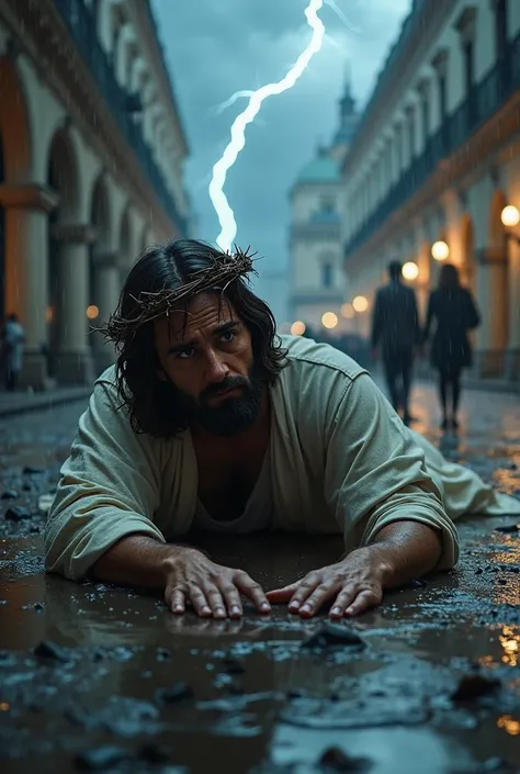 Partilhar

AM
Dito por si:
melhore esse prompt, mude o cenário, coloque elementos para que a chuva fique muito aparente: A highly detailed and ultra-realistic depiction of a man resembling Jesus Christ lying on the cold, rain-soaked stone pavement of a bus...