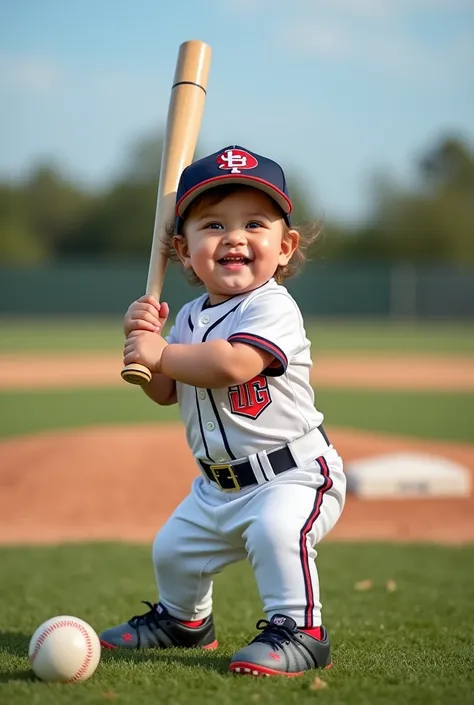 Baby girl one year old baseball player 