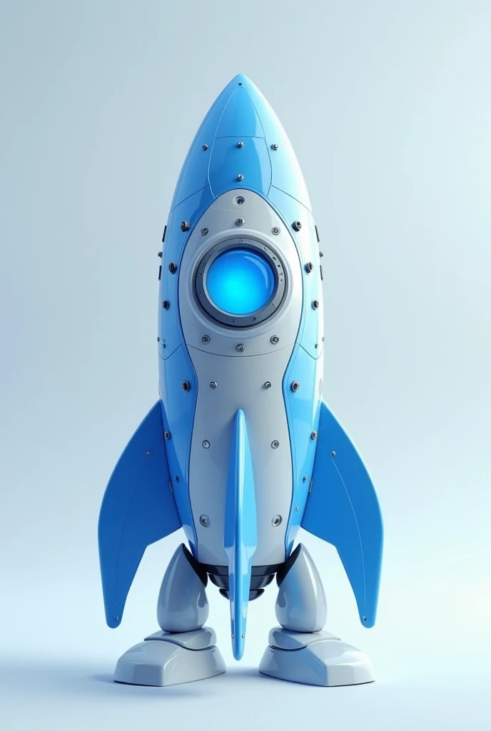 Make a 3D rocket in the colors blue and white regenerated as if it were an extremely realistic character