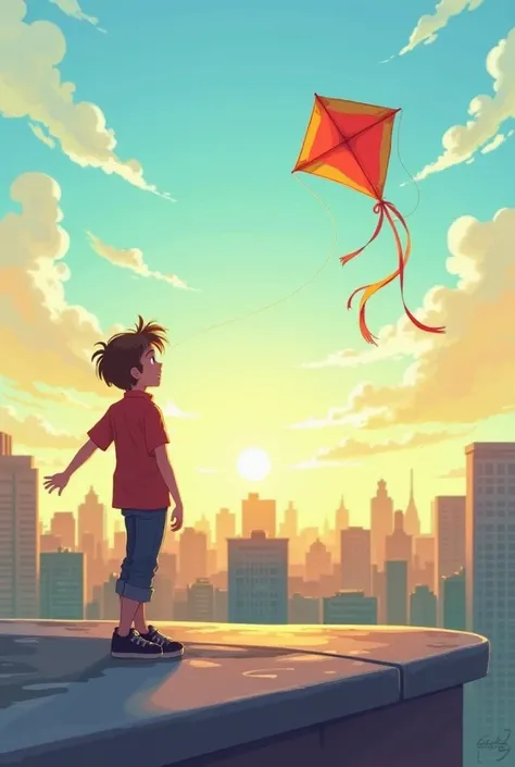 Here is a 120-word story about a  flying a kite in the city:

In the heart of the city, a  named Max stood on a rooftop, his kite soaring high. The wind whipped through his hair as he gazed up at the colorful kite dancing in the sky. Max laughed with joy, ...