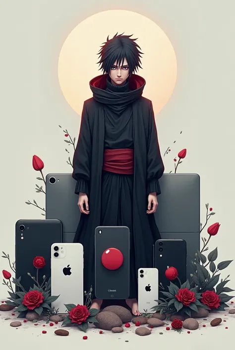 Make an art of apple products around Itachi, closer