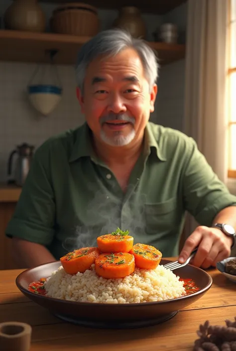 A man eats 3 Saodians in a rice dish 