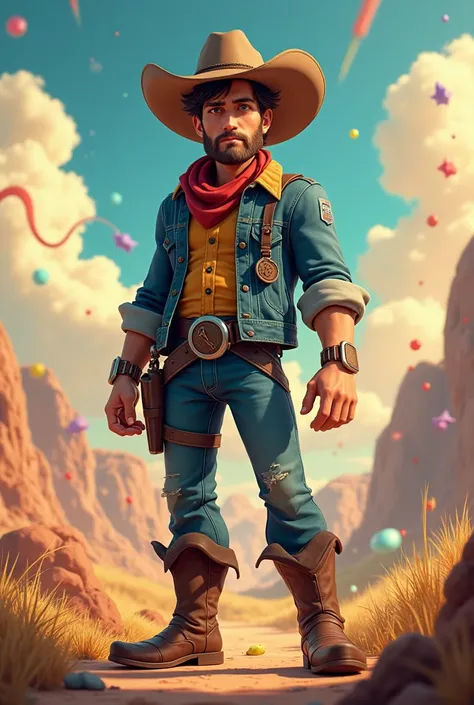 Person in cowboy outfit on animated background