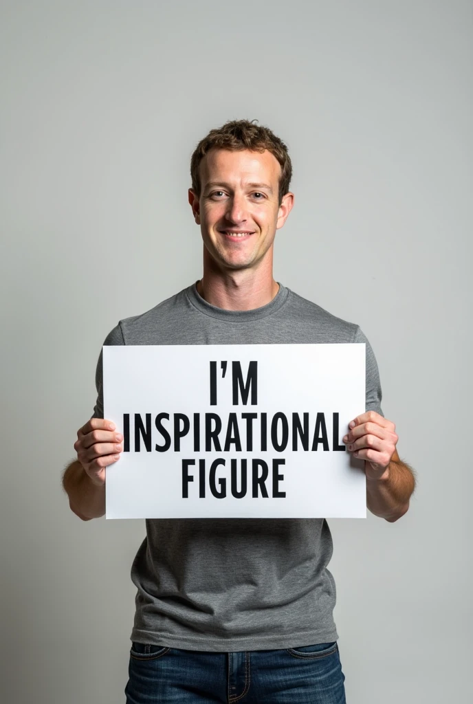 Mark zuckerberg holding a sign that says im an inspericonl figure