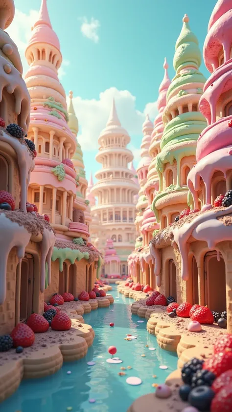  Here is a prompt for an ultra-realistic image of a city made of ice cream :

" An entire city made of ice cream ,  with buildings and structures modeled on layers of creamy ice cream of different flavors , Like vanilla , chocolate, strawberry, pistachios ...