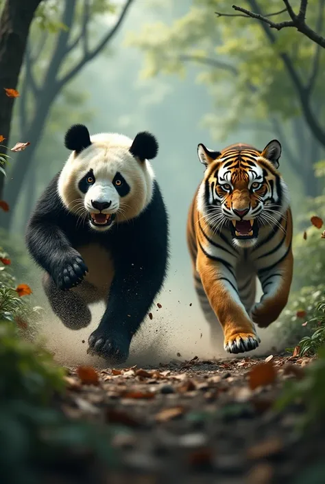 Panda chased by tiger 