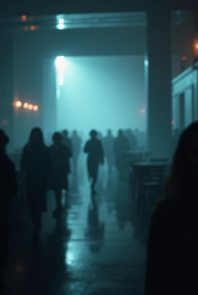 Make a melancholic, blurry picture of a modern night club make it look realistic