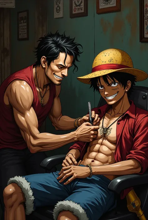 zoro  roronoa tatuando a monkey d luffy