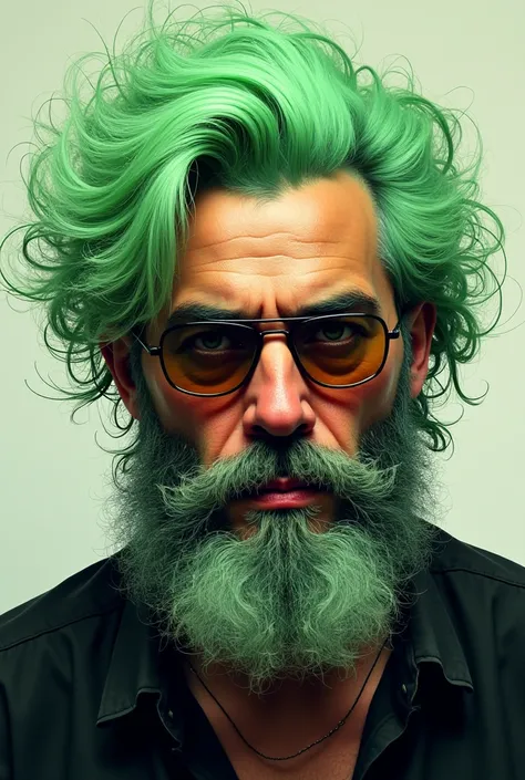 Raul Seixas with beard and light green hair