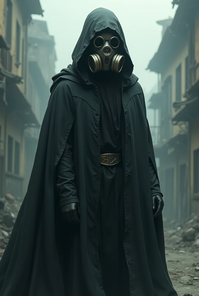 Man in the cloak, With gas mask. 