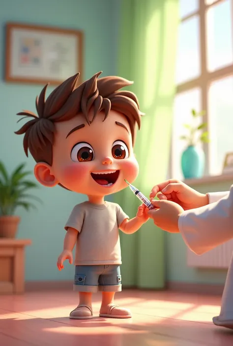 Cartoon of a boy receiving his first injection 