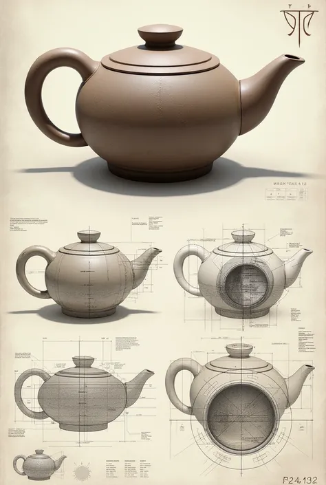 teapot reference sheets. design sheets, Architect designs teapot