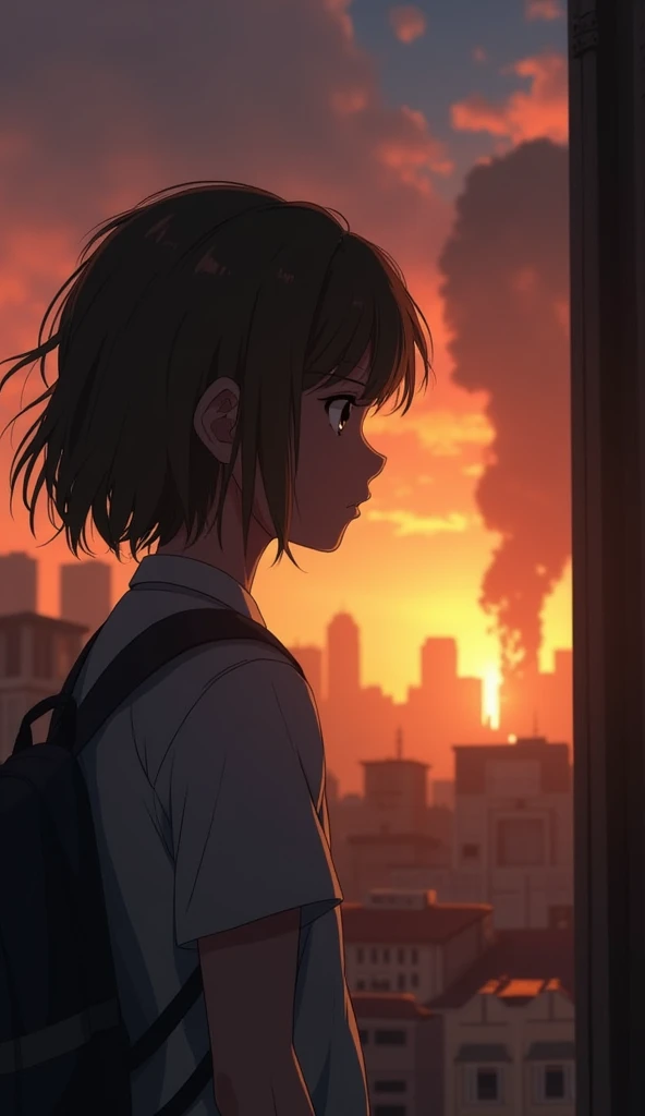 Title: "reset: The Last Day "

[SCENE 1 – SCHOOL,  sunset ]
(🎶 Dramatic background music)
🎥 [Close-up de Spring, a student with messy hair, looking at the clock with a serious expression.]

📢  Narration  (Spring):
"Today is the last day. If I don't stop it...