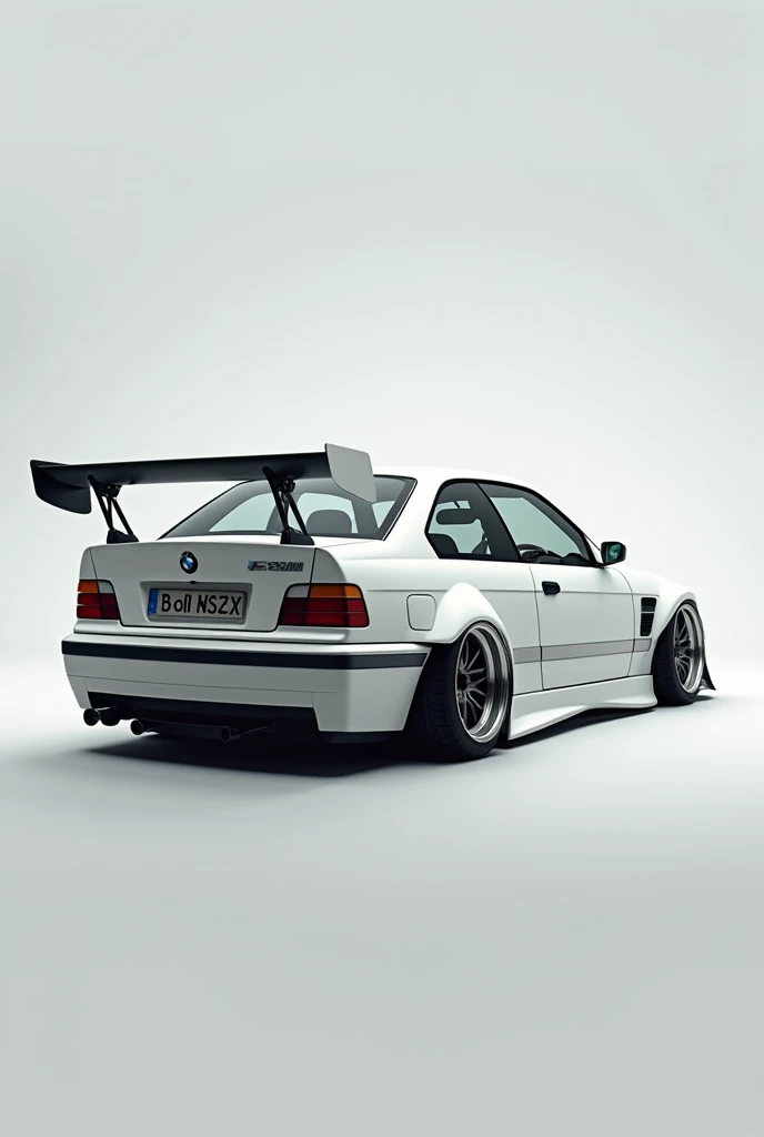 bmw m3 e36  modified and graphed with matt white rims and a powerful wing