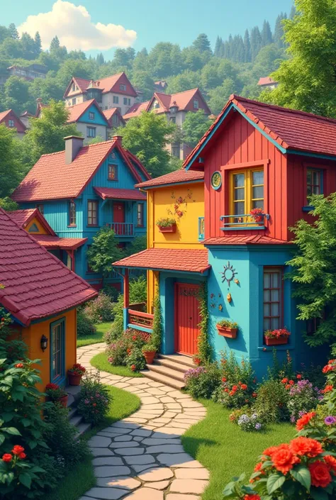 Image of a community where houses are of different colors, Adding a touch of art 