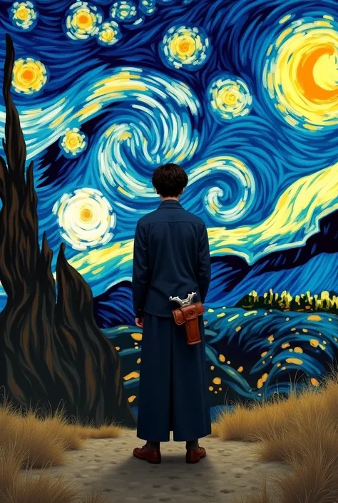 fais le regarder la nuit étoilée de van gogh et met lui son arme des duels de cartes au bras