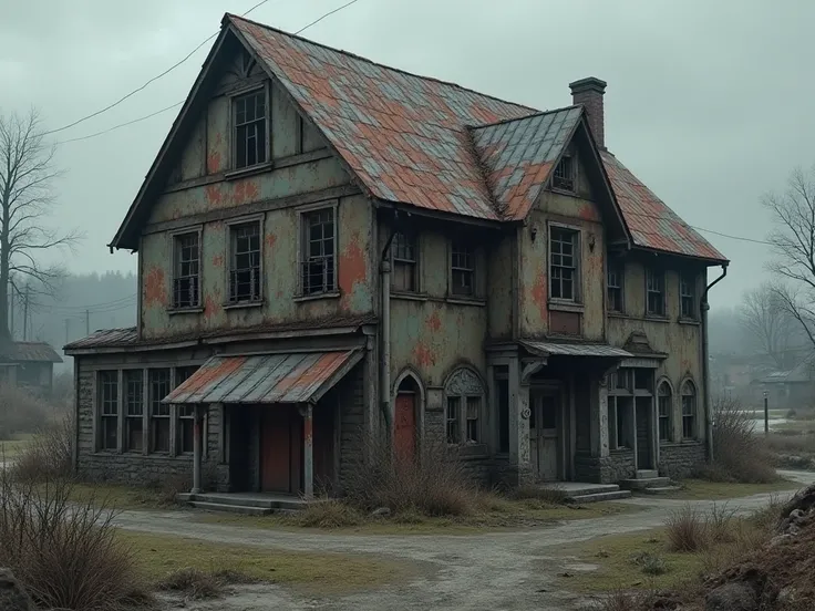 Industrial building , shed, Year 1800 after apocalypse based on the game Stalker and Zomboid. Will it be a merchant base . Just the building in isometric view 