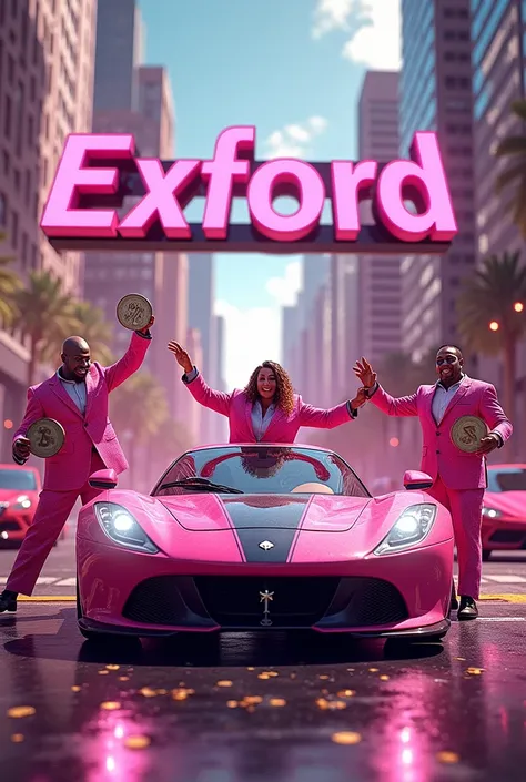 Image with the word EXFORD and money personalization with pink cars