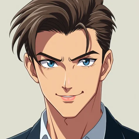 anime handsome man meirman. Brown hair and blue eyes.