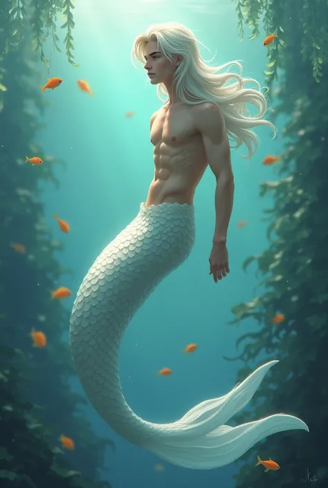 anime man merman. White 