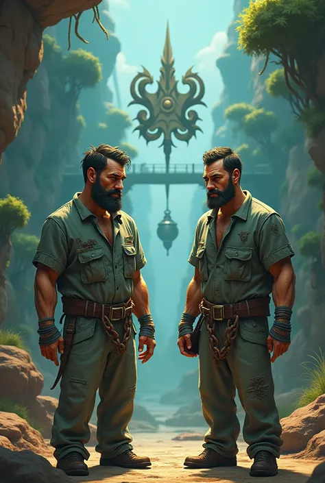 two prisoners with a logo in the animated environment for ren 