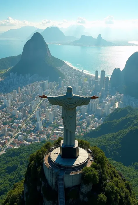 View of Christ the Redeemer and Urca Hill in Rio de Janeiro, The view is from the city to the sea