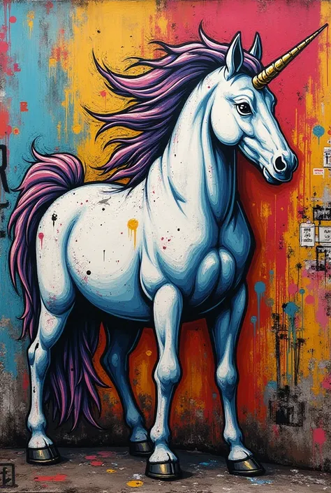 Street ART painting like Basquiat of a unicorn 