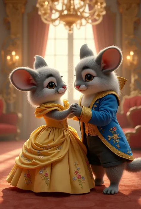 make an image of a princess and a prince but they are chinchillas dressed as the beauty and the beast