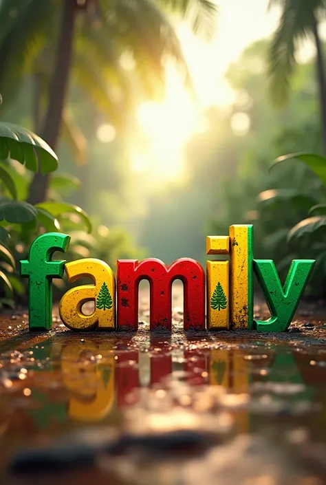 create an image with the word “FAMILY” using the Grenada flag to create the words